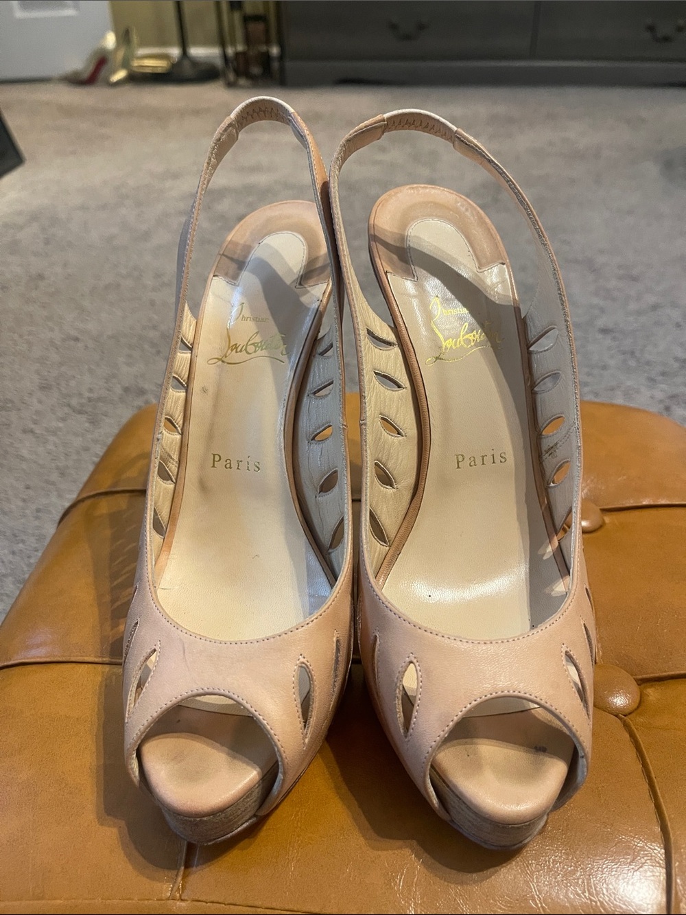 Christian Louboutin Blush Peep-Toe Slingback Heels